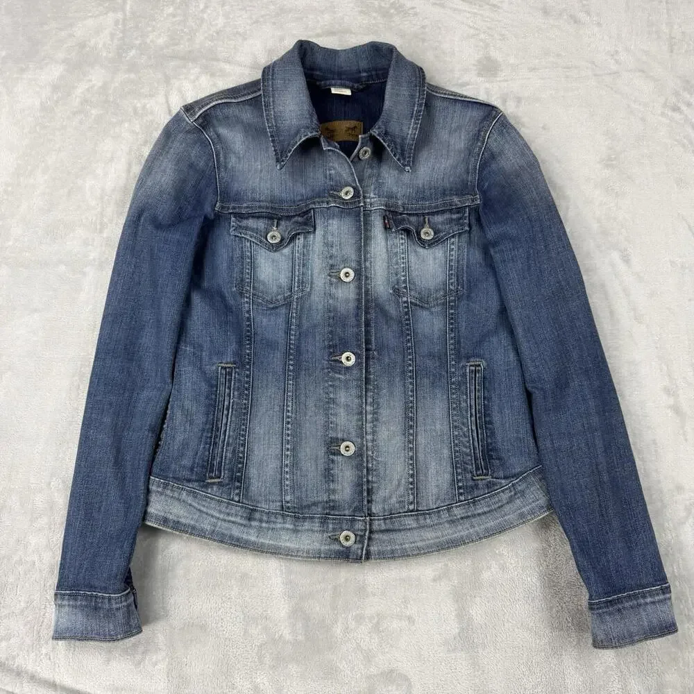 Levis Denim Jacket Women Blue Button Front Trucker Style Jean Jacket Size Small